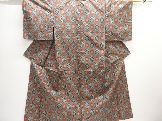 未使用品　幾何学模様織り出し西陣お召着物アンサンブル